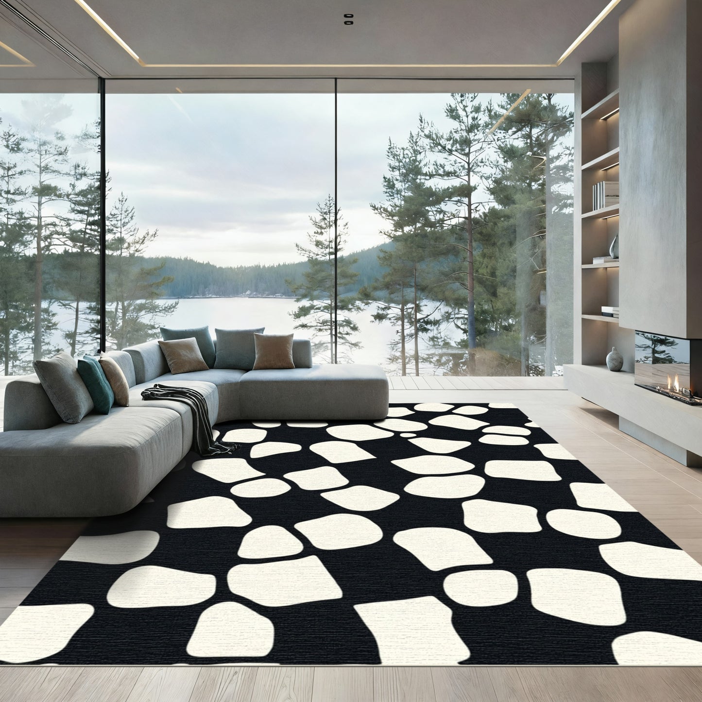 Black White Pebble Scatter Rug