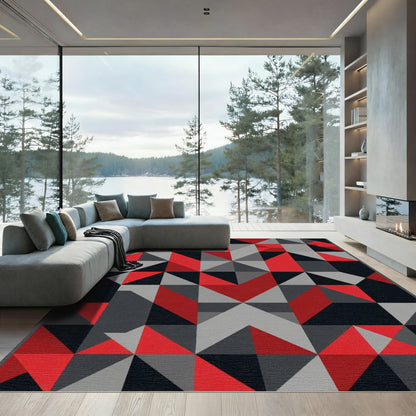 Geometric Red Black Gray Shapes Rug