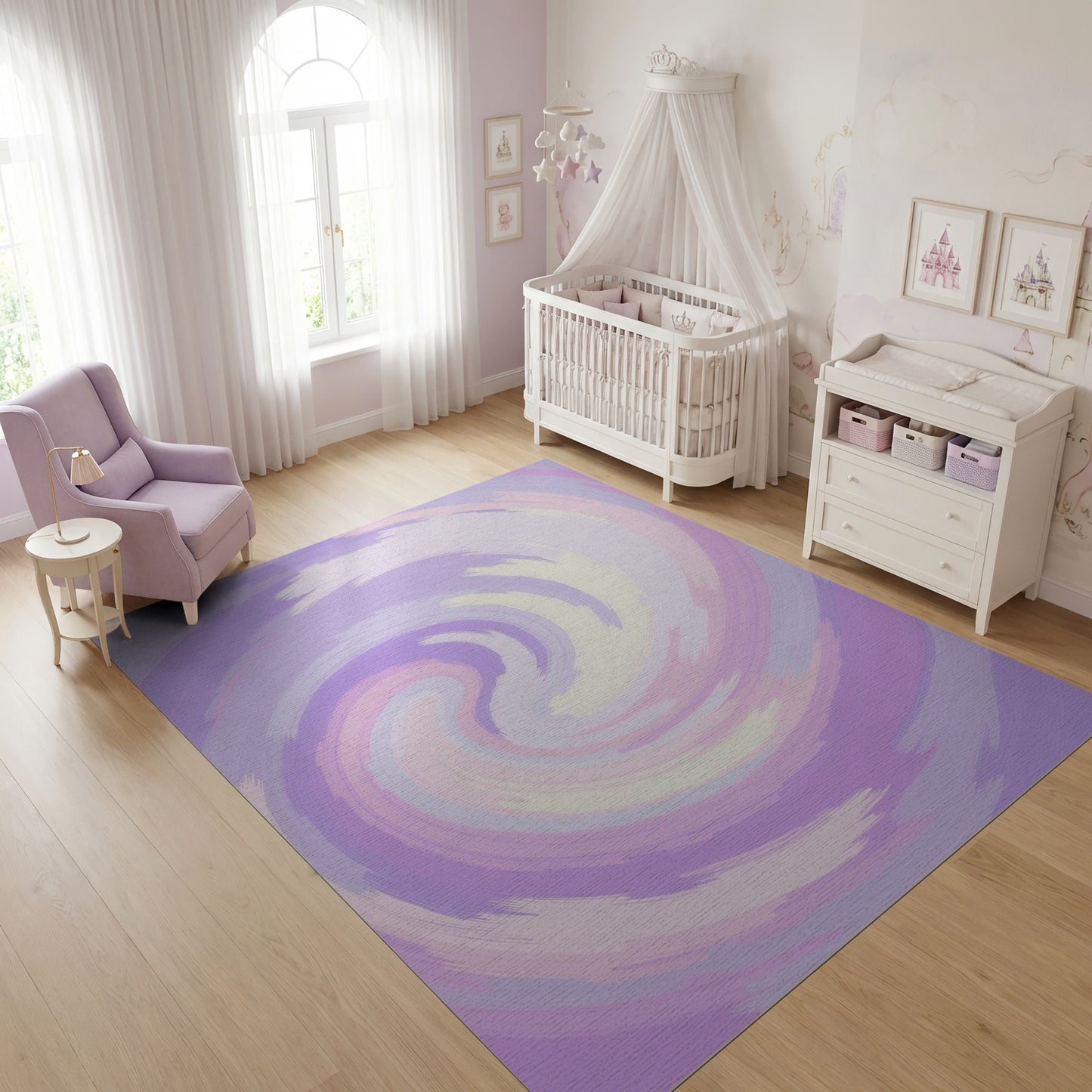 Swirling Purple Pink White Abstract Rug