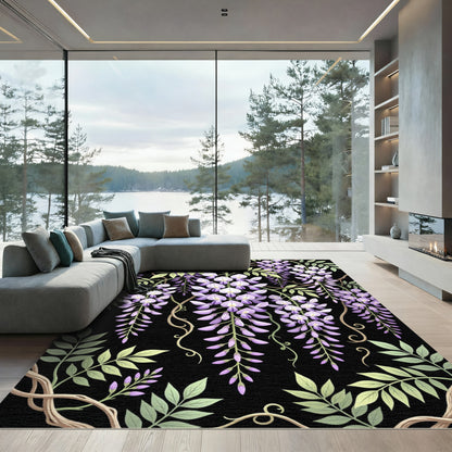 Lavender Wisteria Cascade Dark Garden Rug