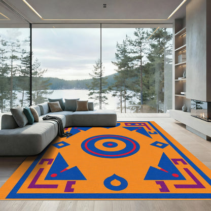 Bold Orange Geometric Medallion Rug