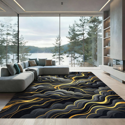 Golden Celestial Swirl Cloud Rug