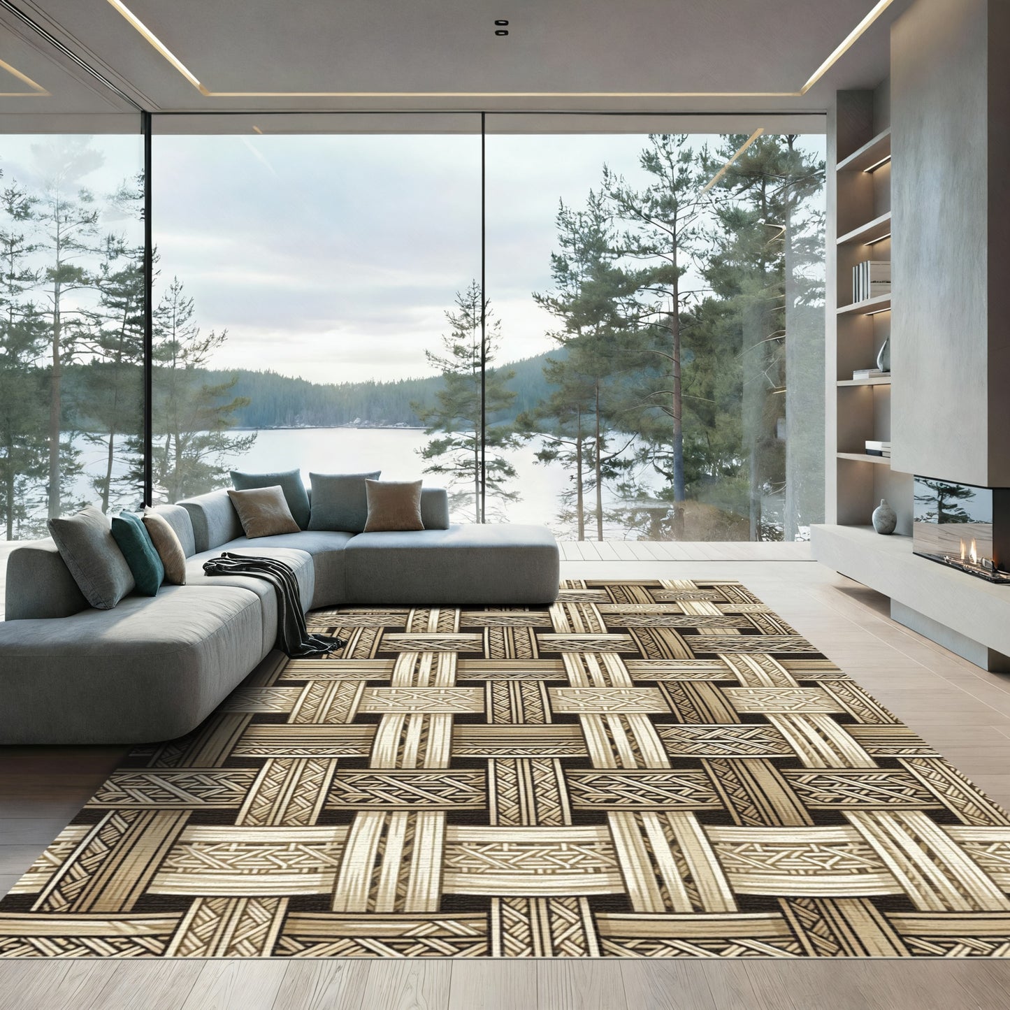 Beige Woven Interlaced Geometric Texture Rug