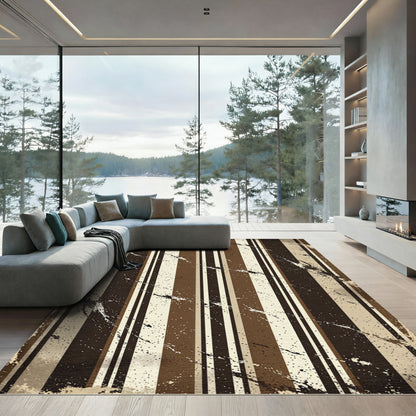 Dark Earthy Tones Vertical Stripe Splatter Rug