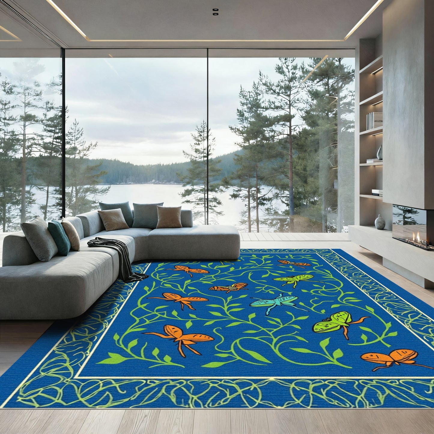 Whimsical Insects Amidst Green Foliage Rug