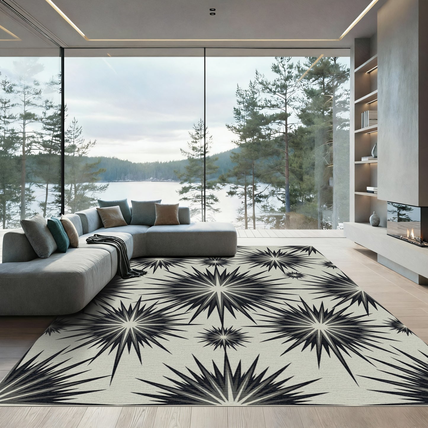 Sharp Starburst Gray Geometric Arrangement Rug