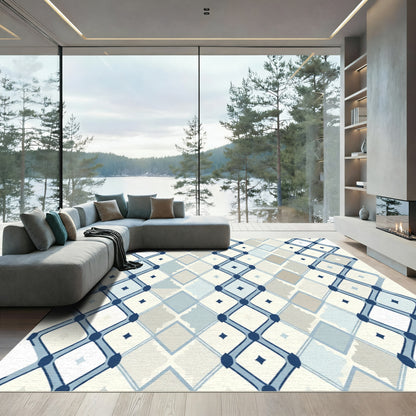 Blue Beige Diamond Lattice Rug