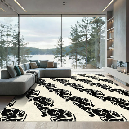 Cream Black Abstract Figurative Chain Rug