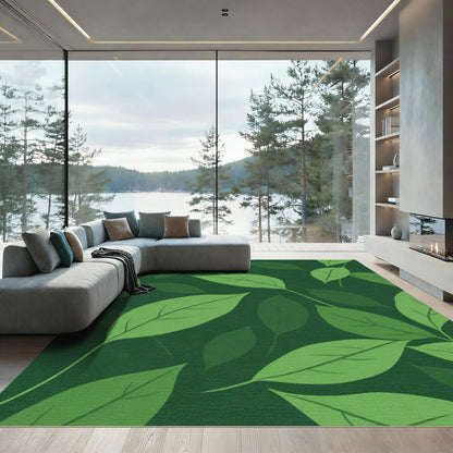 Deep Green Leafy Branches Tile Rug