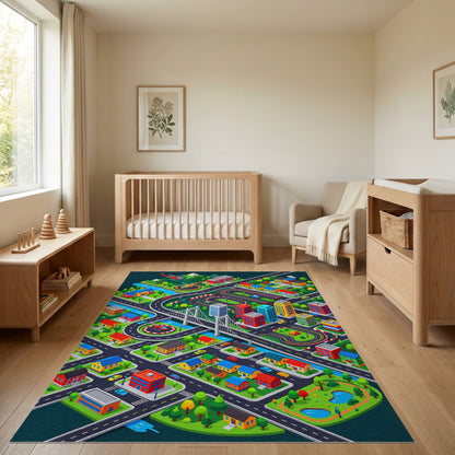 Vibrant Isometric City Race Track Rug 2