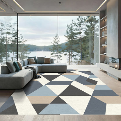 Geometric Blue Beige Triangle Collage Rug