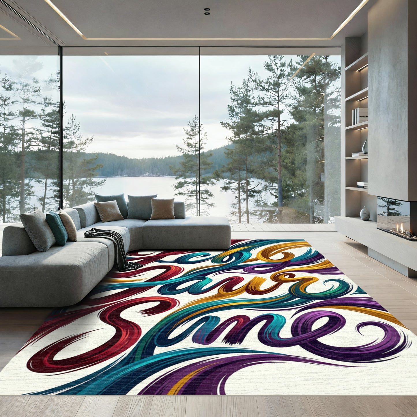 Vibrant Multicolored Abstract Flowing Ribbon Rug