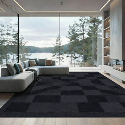 Dark Slate Geometric Overlay Rug