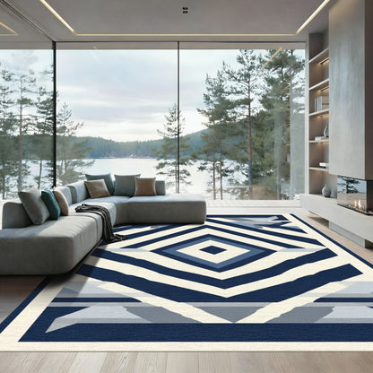 Geometric Diamond Stripe Blue Rag Rug