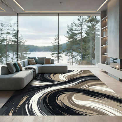 Abstract Monochrome Swirls Earthy Tone Rug