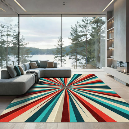 Retro Vibrant Starburst Geometric Ray Rug