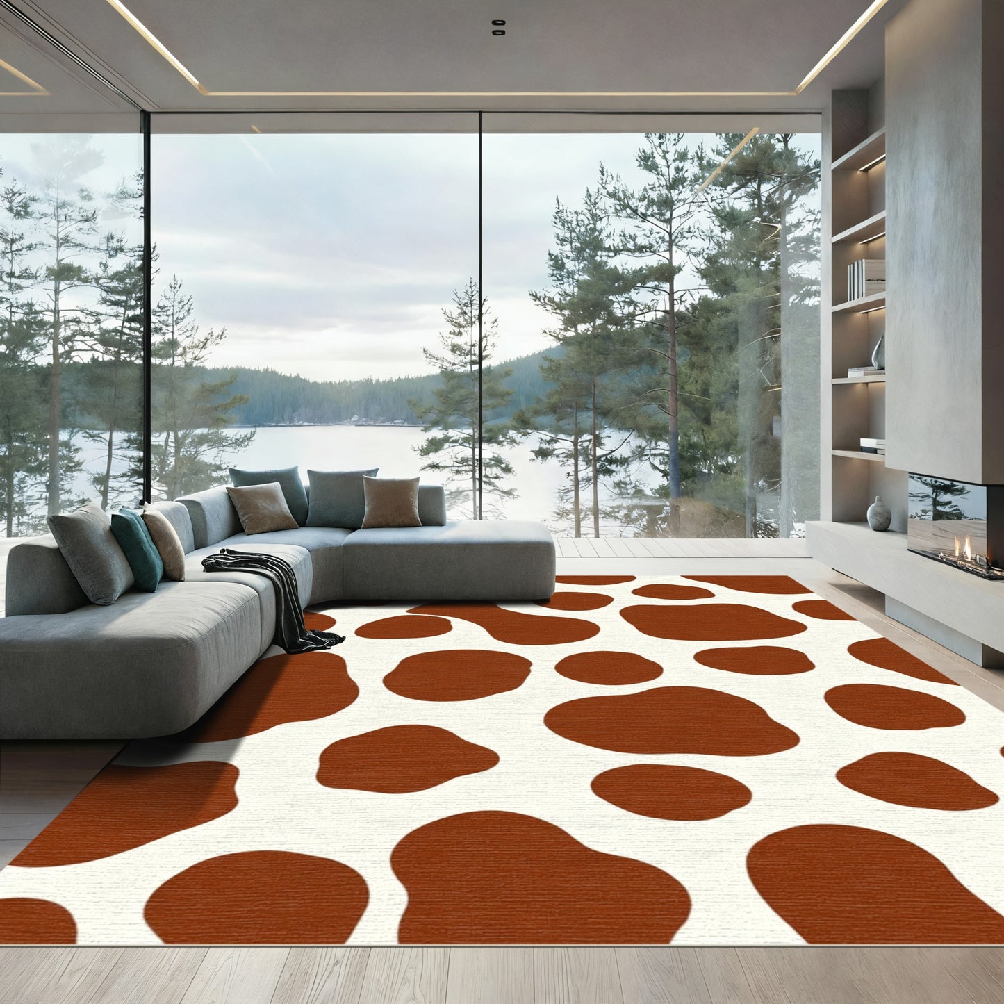 Brown White Freeform Spots Rug