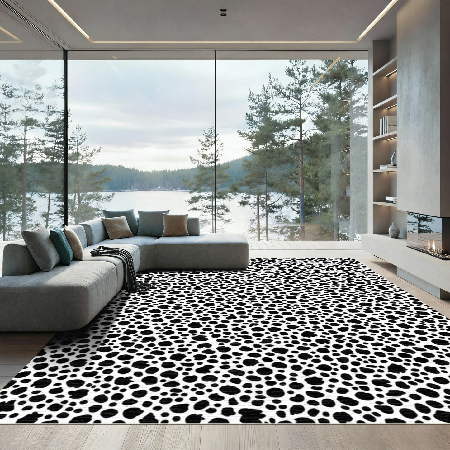 Monochromatic Black White Spot Rug
