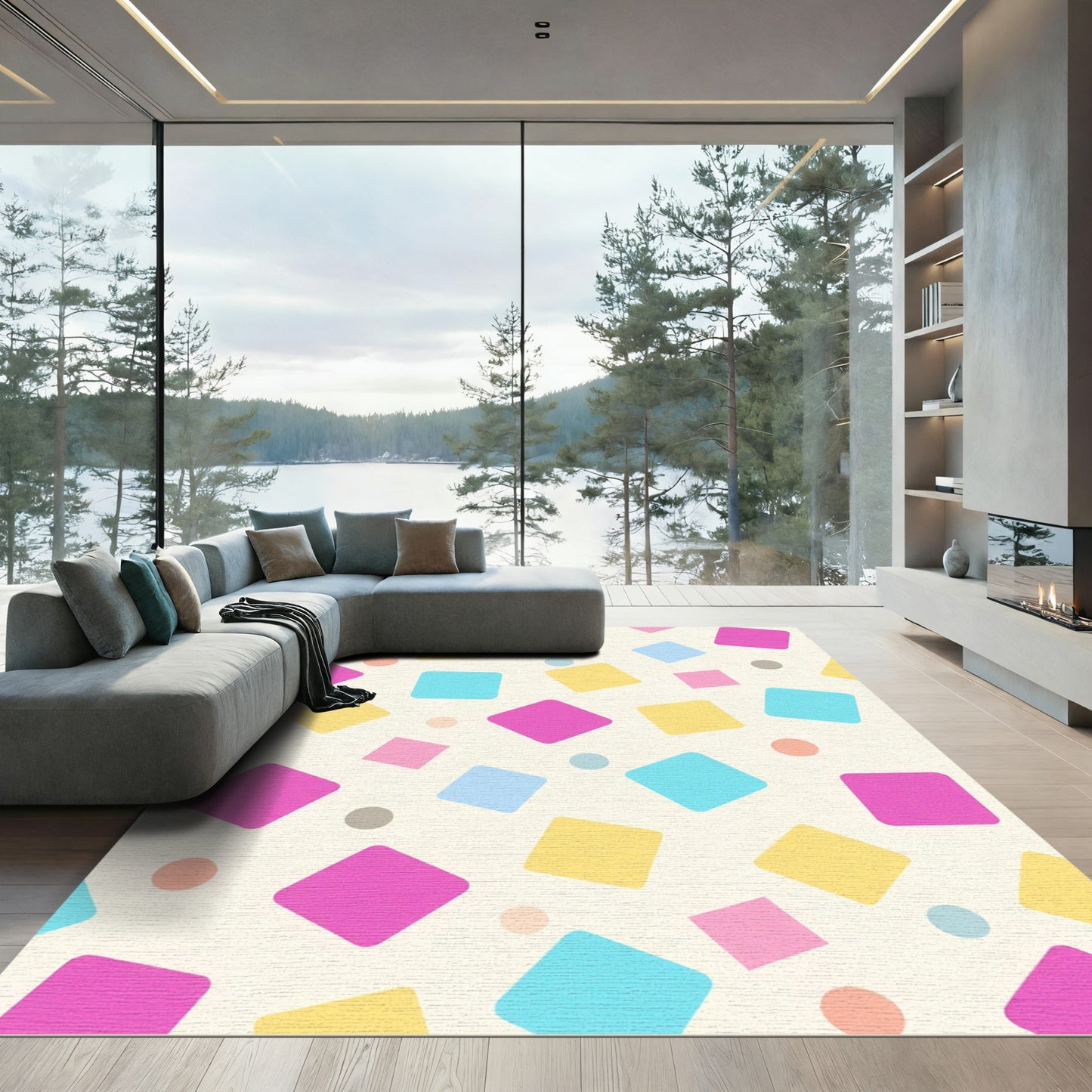 Playful Muted Square Scattered Compositions Rug