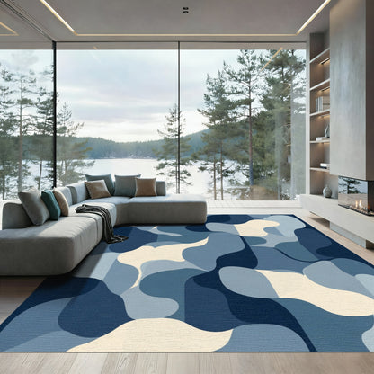 Abstract Blue Cream Organic Shapes Rug
