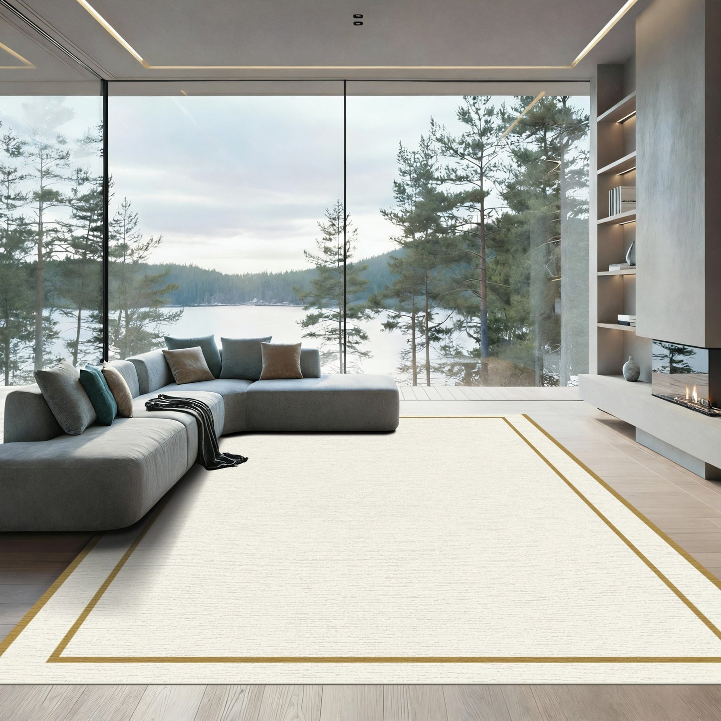 Minimalist Gold Border Linen Rug