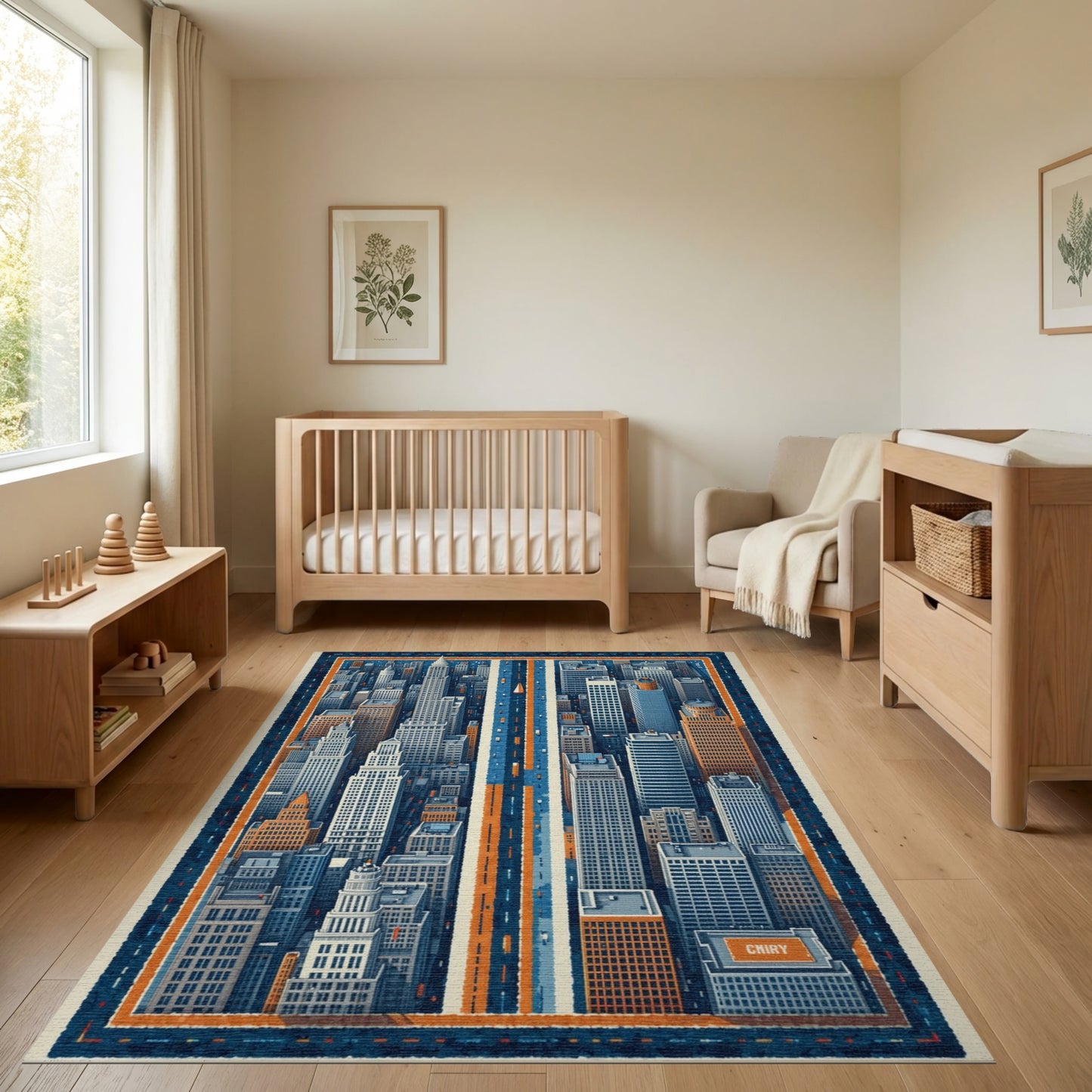 Urban Navy Orange Skyline Rug
