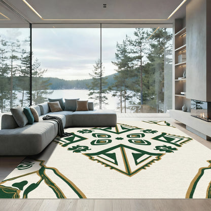Emerald Gold Geometric Floral Mandala Rug