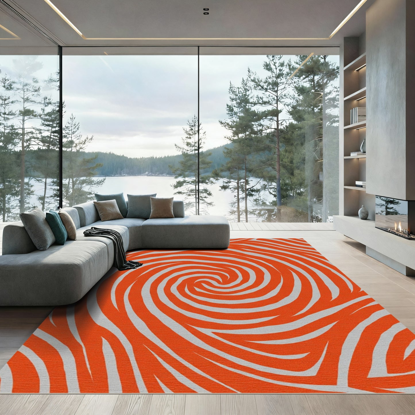 Bold Orange Swirl Stripe Rug