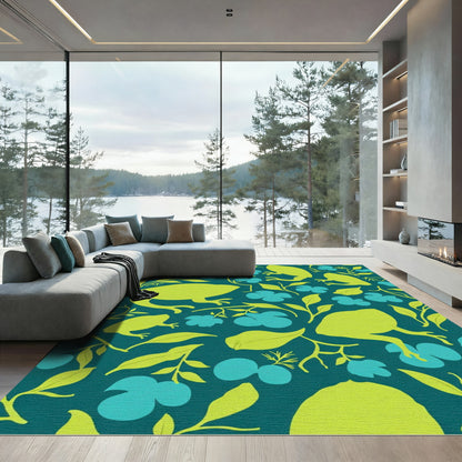 Bright Lime Frog Floral Garden Rug