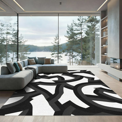 Monochrome Abstract Interlocking Curves Rug