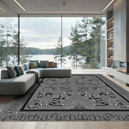 Monochromatic Abstract Swirl Border Rug