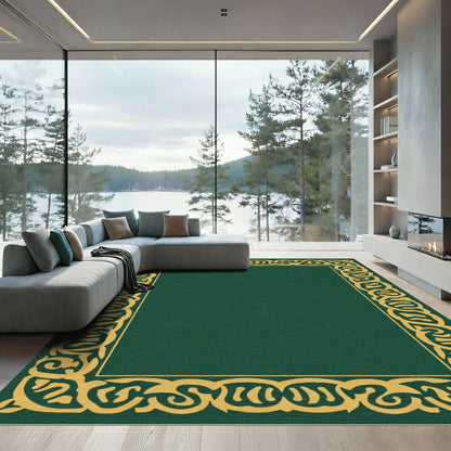 Emerald Green And Gold Scroll Border Rug