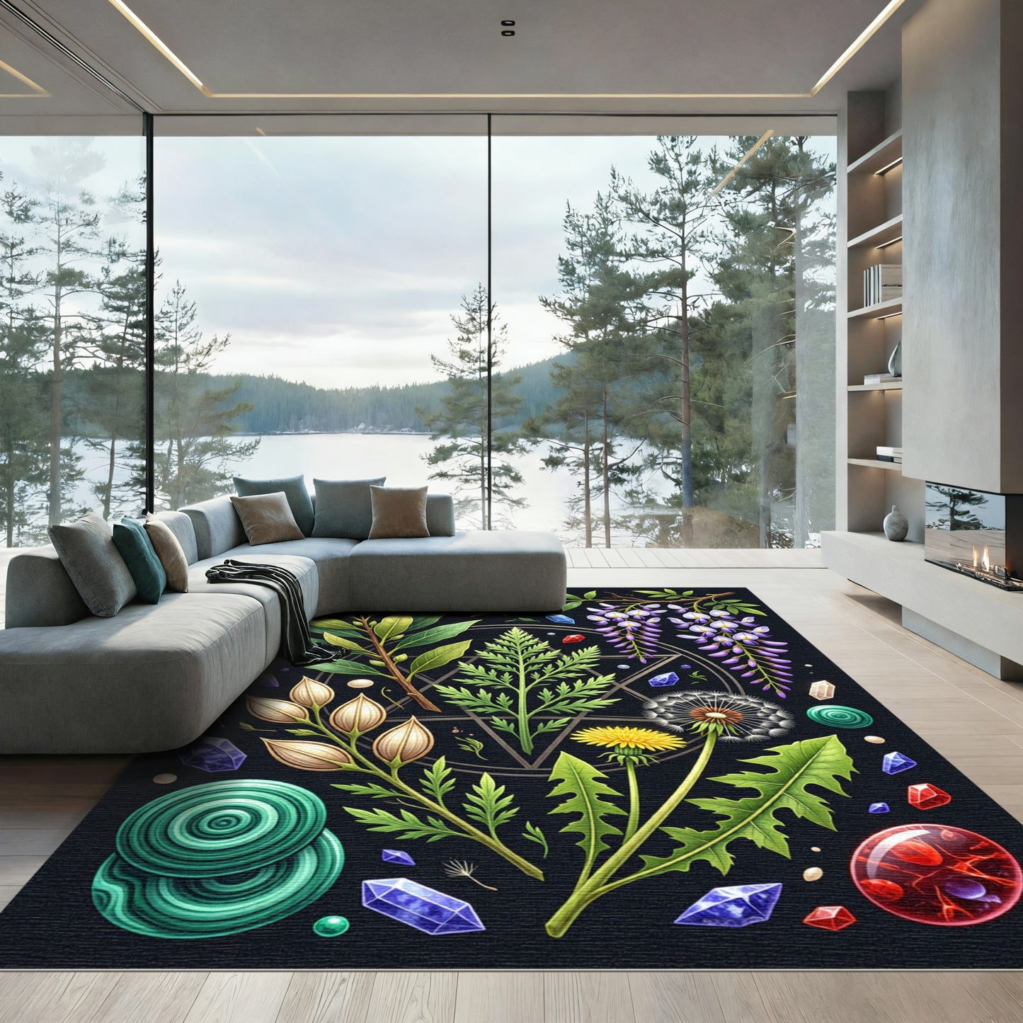 Botanical Alchemy Crystal Sacred Geometry Interior Rug