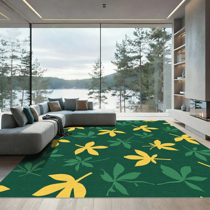 Golden Yellow Leafy Green Woodland Rug