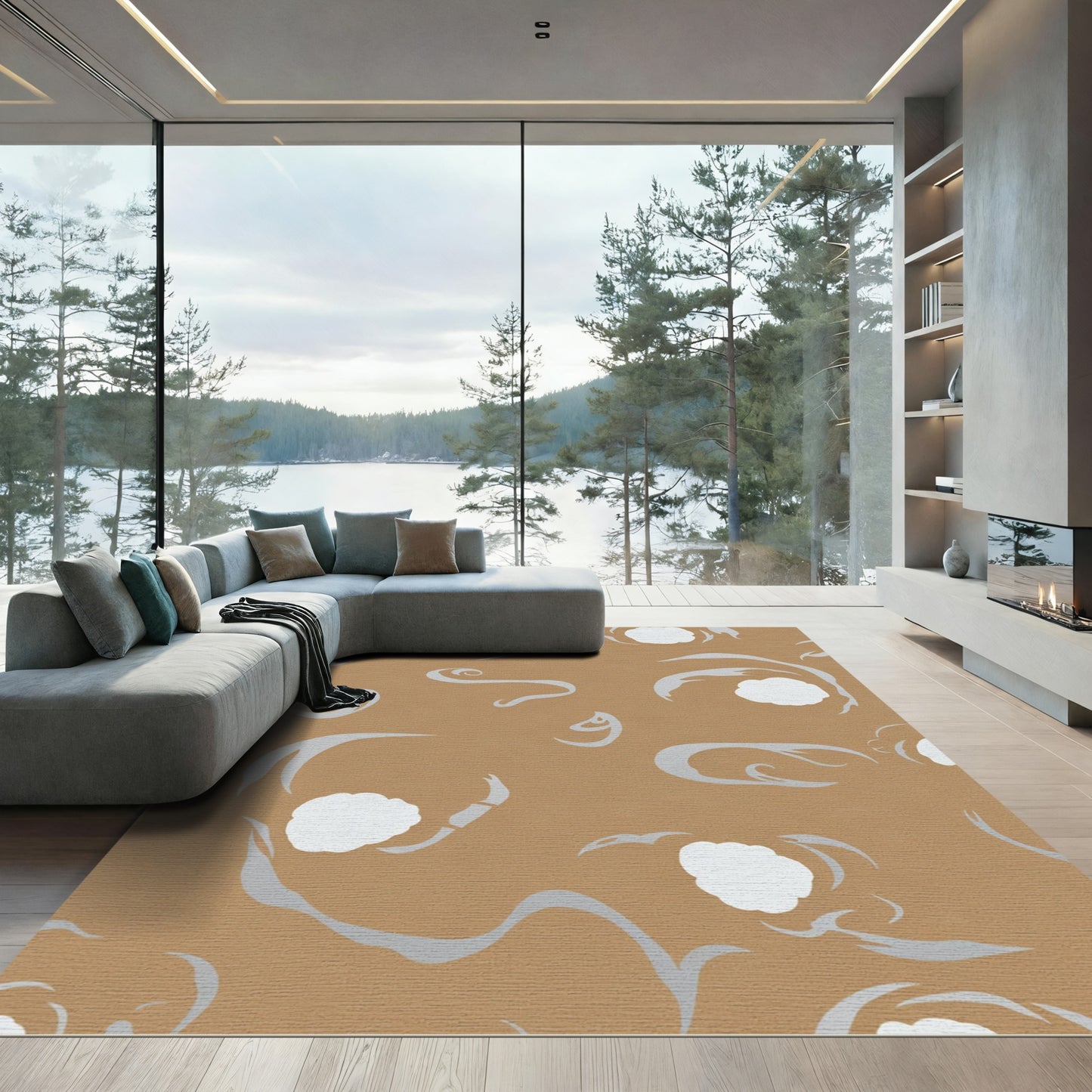 Brown Gray Abstract Flowing SwirlsRug Rug