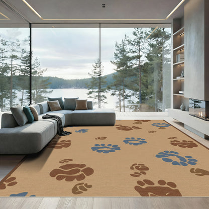 Brown Blue Paw Prints Scatter Rug