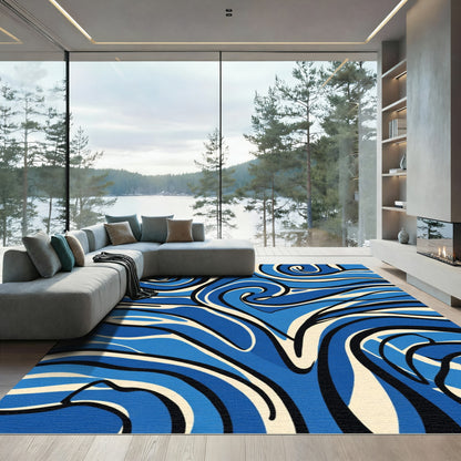 Dynamic Blue Swirl Abstract Rug