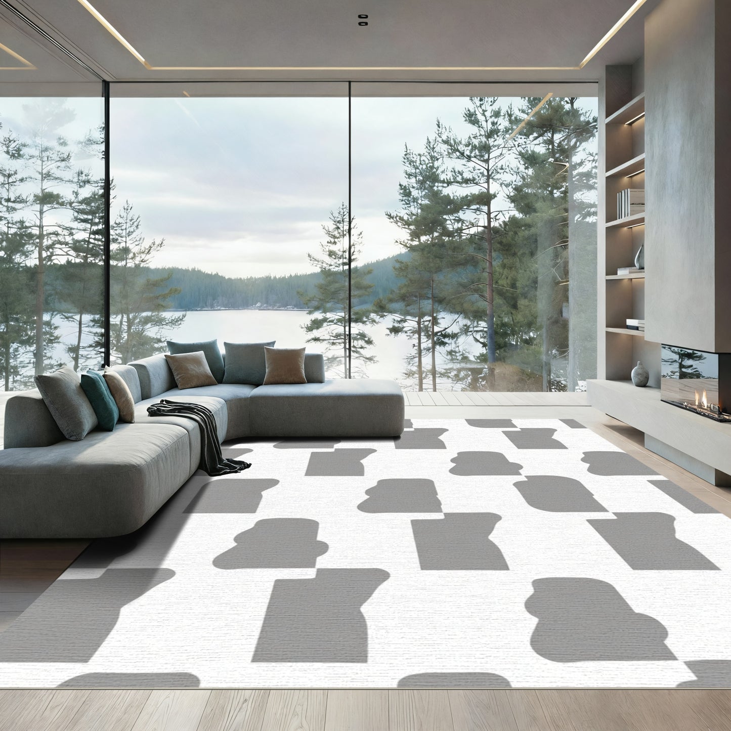 Mid-Century Modern Abstract Gray Forms Rug