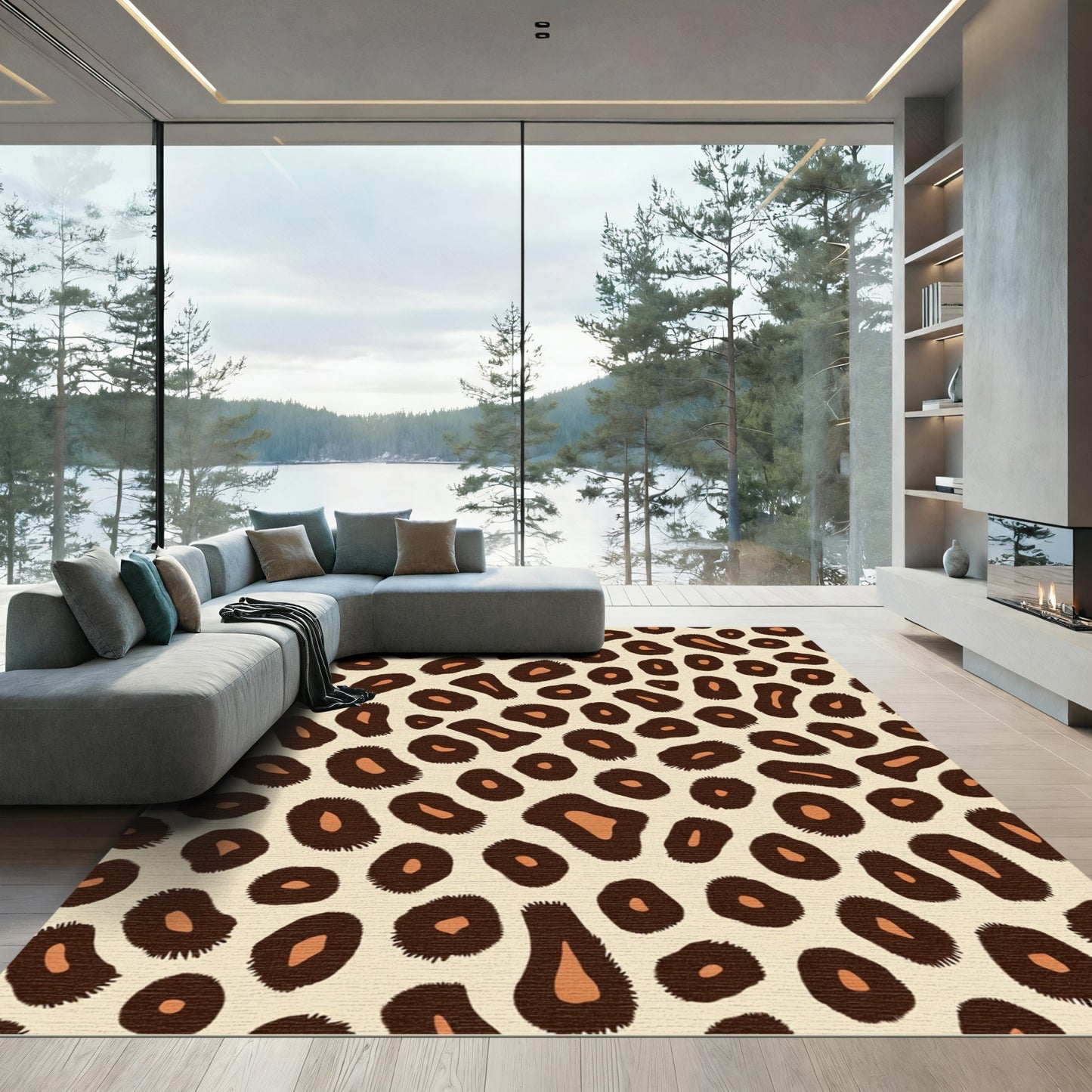Bold Leopard Spots Cream Rug