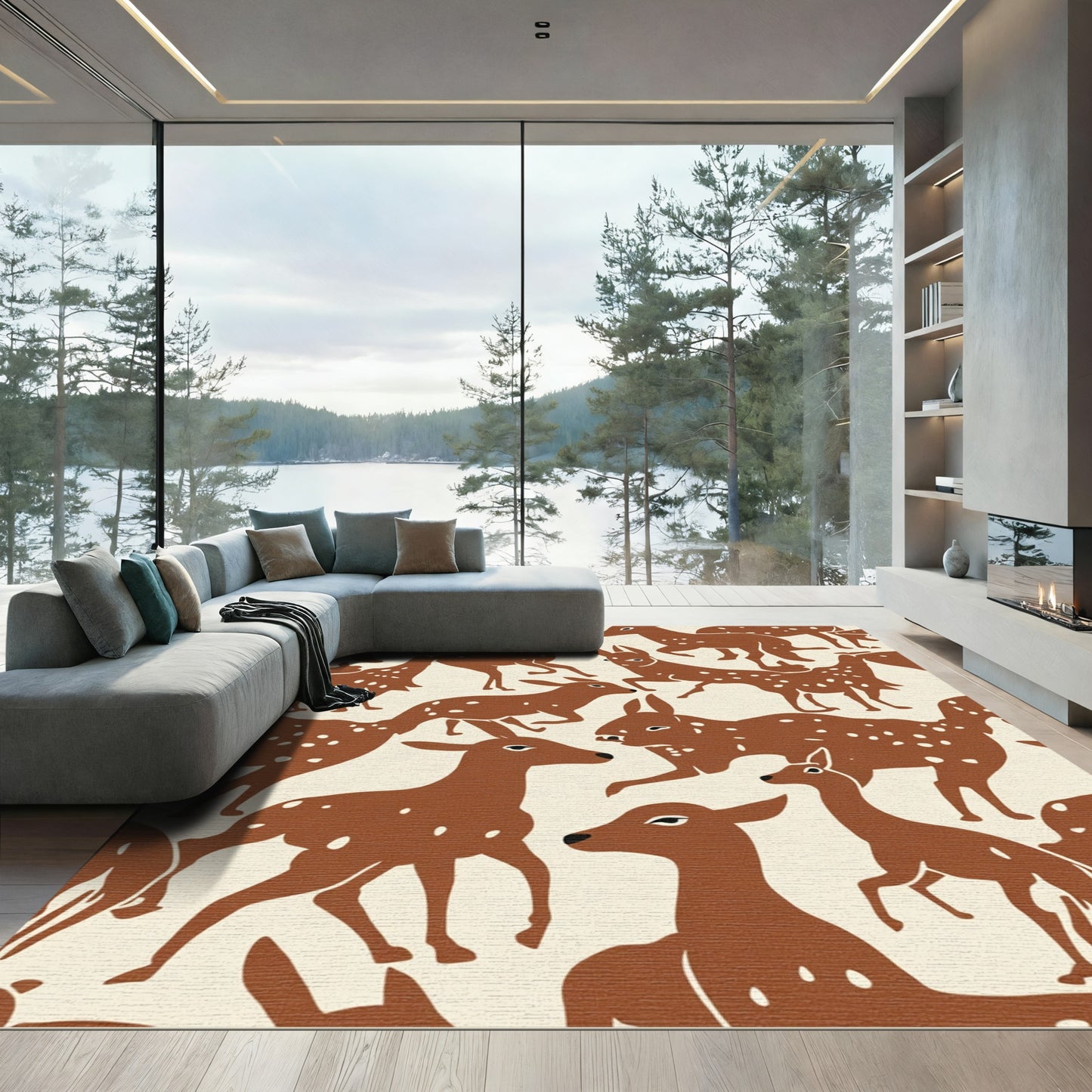 Brown Deer Spots Cream Background Rug