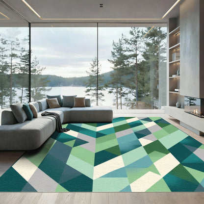 Geometric Teal Diamond Chevron Rug
