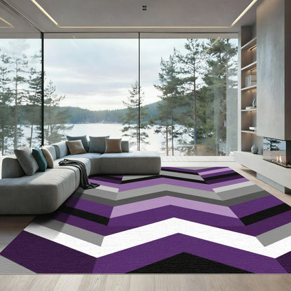Purple Gray Black White Chevron Accents Rug