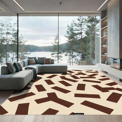 Cream Brown Abstract Scattered Shape Rug