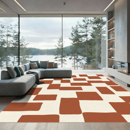 Terracotta Cream Interlocking Squares Rug