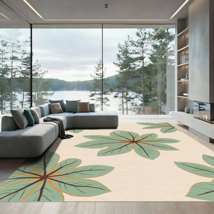 Muted Green Leaf Sunburst Rug