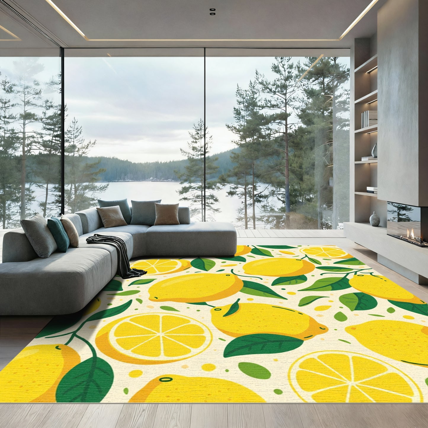 Sunny Yellow Lemon Citrus Kitchen Rug