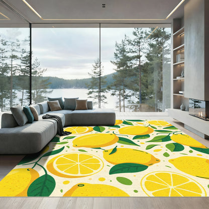 Sunny Yellow Lemon Citrus Kitchen Rug
