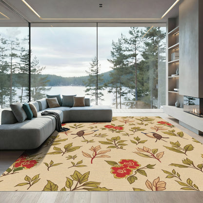Vintage Red Floral Bird Branch Rug