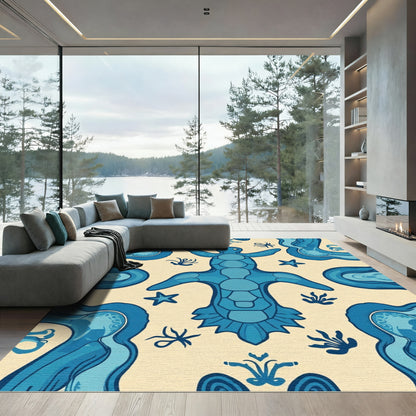 Oceanic Blue Sea Turtle Fauna Rug