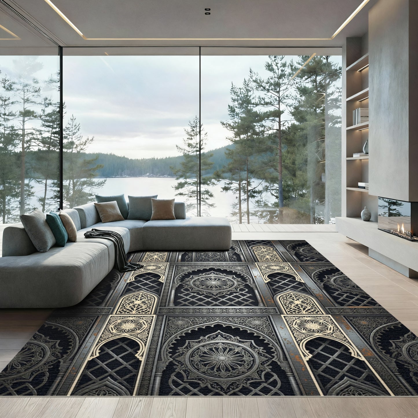 Elegant Silver Arch Geometric Wall Art Rug
